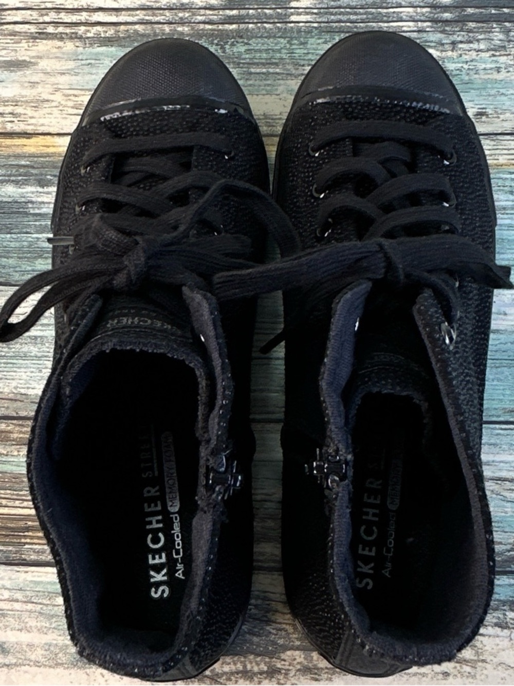 Skechers Street LA High Top Sneakers Womens 8 Black Textured Leather Tennis Shoe - Picture 7 of 14